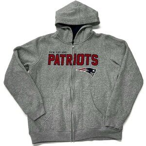 New England Patriots Full Zip Hoodie Youth Large 14/16 Gray Boys Kids NFL‎